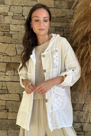 Rowan Crochet Patch Hooded Jacket White